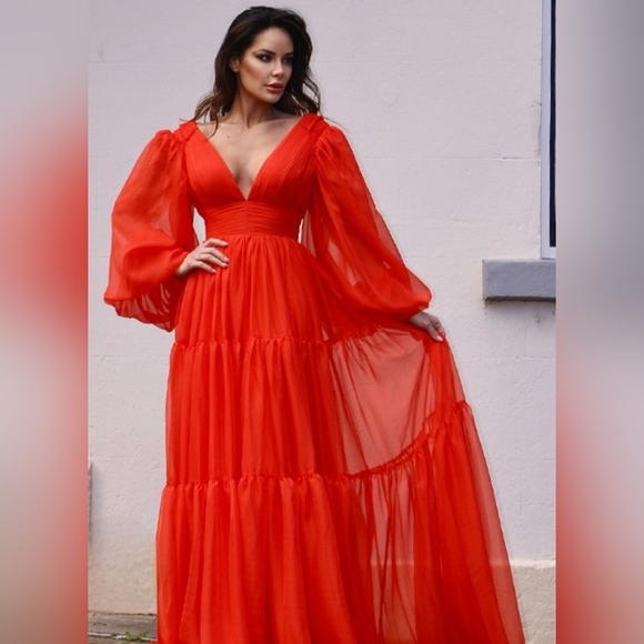 HEBEOS PRINCESS CHIFFON RUFFLES  SWEEP DRESS. - Picture 2 of 7